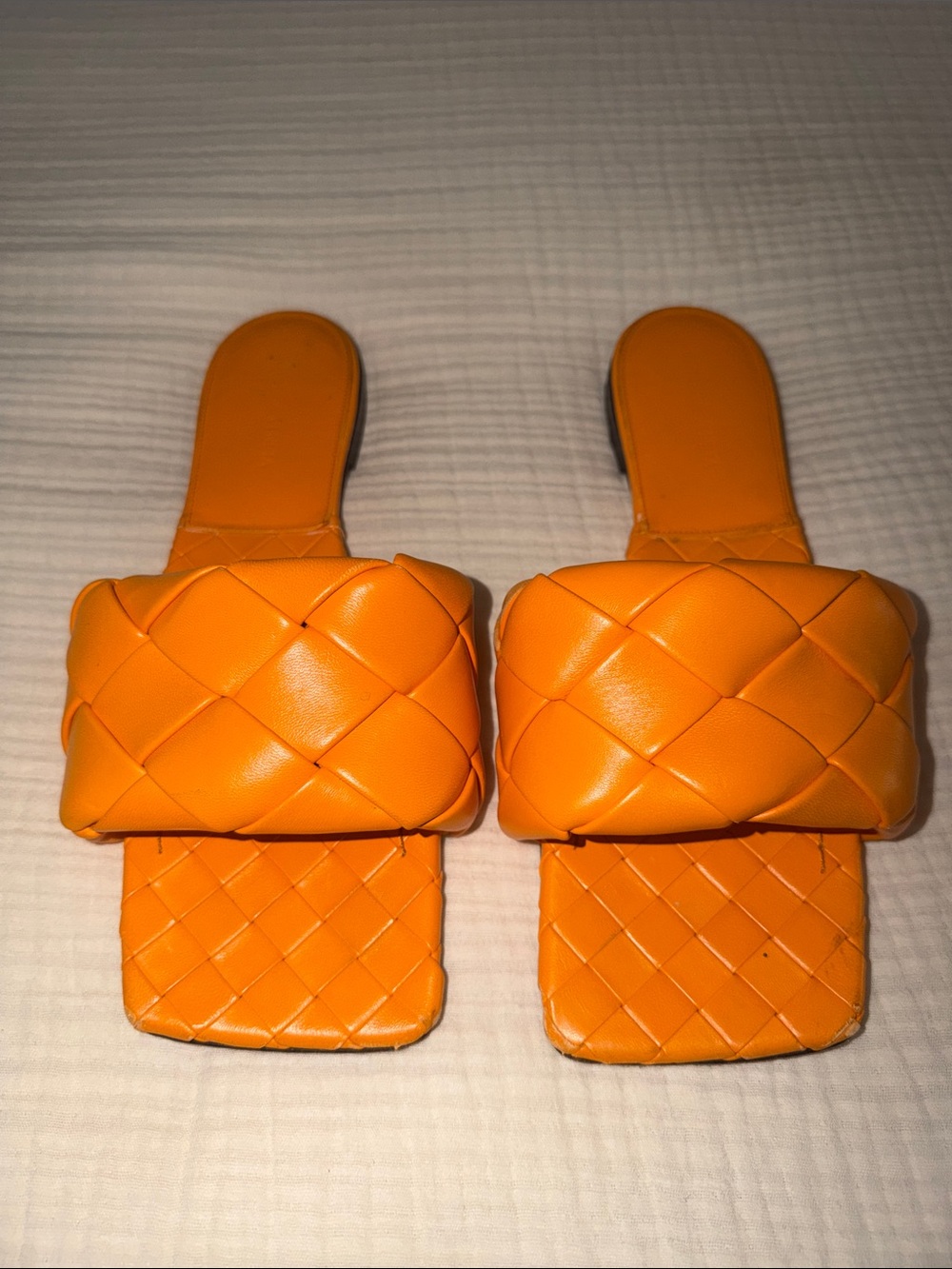 Bottega Veneta Orange Braided Slide Sandals